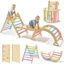 Tiny Land Pikler Triangle Set, 7-in-1 Foldable Pikler Triangle Climbing Toys Set for Kids,Baby Indoor Playground Jungle Gym, Wooden Montessori Climbing Set for Toddler (Sky Blue)