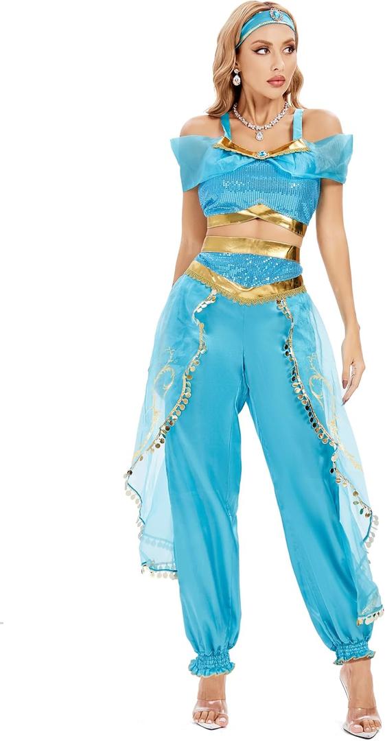 Funna Costume for Women Princess Dress Up Outfit Party Supplies (Adult M (8-10), Blue)