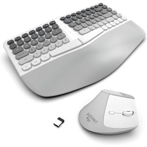 Ergonomic Wireless Keyboard and Mouse Set Creamy Wireless Keyboard Silent Mice Set with Wrist Rest for Computer, Laptop, PC, Mac, Windows (Gray White)