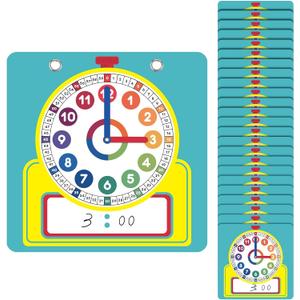 Junkin 25 Pcs Teaching Clock Kit, Learning Clocks for Kids Learning Time with Erasable Surface for Home School Classroom Supplies(Vivid Style)