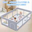 XVISHX Baby Playpen 74 x 50 Inch Play Pen Playards, Playpen for Babies and Toddlers, Baby Playard for Indoor & Outdoor Active Center Game Fence, with Skin-Friendly Fabric and Soft Breathable Mesh Grey