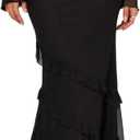 SEBOWEL Women Floral Mesh Long Skirt Tiered Sheer See Through Skirt Bohemian Boho High Waist Bodycon Mesh Ruffle Maxi Skirt