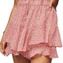 Women's Summer Floral Ruffle Hem Skirt Shorts Elastic High Waist Layered Tiered Boho Mini Skorts Skirts (Large, Pink)