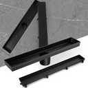 Linear Shower Drain, Shower Drain 18 inch with Removable Grate Cover,304 Stainless Steel, Shower Drain with Hair Catcher and Leveling Feet,Matte Black