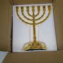 Large Menorah 7 Branch Hanukkah Menorah Candle Holder - Gold Plated Jewish Menorahs 7 Arm Candlestick Holder - Chanukah Candle Holders Shabbat -6.9IN