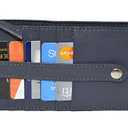 Leatherboss Genuine Leather Women's All in One Credit Business Card Case Holder Slim Zipper Wallet With a Card Protection Strap, Blue