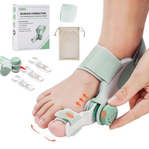Bunion Corrector, Adjustable Bunion Corrector for Women Big Toe, Fix Device with Knob and 3 Angled Plates, Straightener with Silicone Pad, Big Toe Separator for Relief, Medium Strap, 1 PCS (Green)