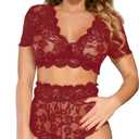 ohyeahlady Women Lace Lingerie Set 2 Piece Plus Size High Waist Bra and Panty Set Underwear (4-6, Burgundy)