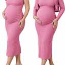 2 PCS Maternity Dress Short Cardigan Set Maxi Bodycon Formal Dresses Spring Summer Casual Baby Shower for Women (Pink, XL)