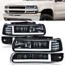 G-PLUS LED Headlights Fit 1999-2002 Chevy Silverado 1500 2500,Smoke Lens