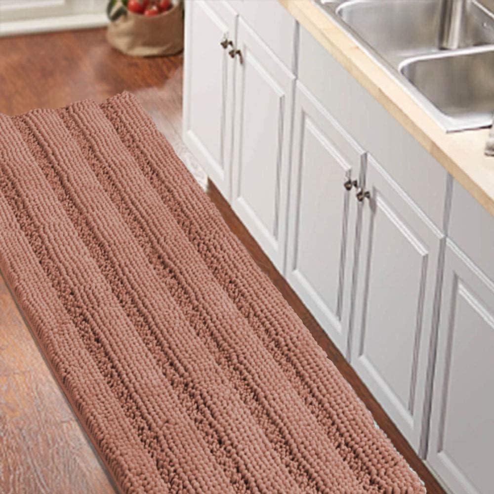Turquoize Bathroom Runner Rug Extra Long Chenille Area Rug Non-Slip Bath Room Rug Shag Shower Mat Muted Clay Rugs Kitchen Rugs Washable Bath Mats for Bathroom 59 x 20 inches, Muted Clay