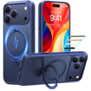 TORRAS Ostand for iPhone 17 Pro Case Magnetic, Fit for MagSafe, 4X Military Drop Protection, Camera Control, Slim Phone Case for iPhone 17 Pro with Kickstand, Translucent Matte Cover 6.3", Deep Blue