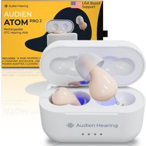 Audien ATOM PRO 2 Wireless Rechargeable OTC Hearing Aid, Premium Comfort Design and Nearly Invisible