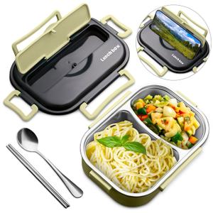Hot Meal Retaining Lunch Container - 6.5x9.2x2" Hot Food Toper, Office Adult Lunch Containers with Compartments, Stainless Steel & Durable Plastic, Easy to Use and Clean, Cutlery Set Included