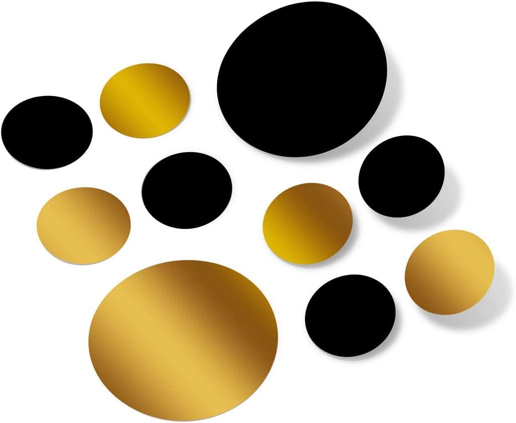 Black/Metallic Gold Vinyl Wall Stickers - 2 & 4 inch Circles (30 Decals)