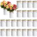 Rustic Vase for Table Centerpieces 4.33 Inch Small Petite Flower Vase with Twine Bow Vintage Farmhouse Decor for Wedding Reception Dining, Home Galvanized Metal Buckets(White,24 Pcs)