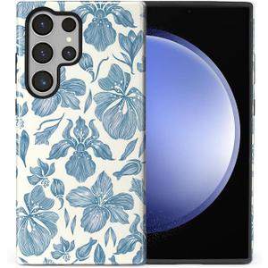 Case Designed for Samsung Galaxy S23 Ultra, Hybrid 2-Layer Case, Military-Grade Protection Durable Shockproof Anti-Scratch Phone Case, Indigo Floral Grace