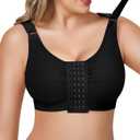BRABIC Post Surgery Front Closure Bras for Women Full Coverage Compression Mastectomy Wireless Bra with Adjustable Straps (Black, XL)