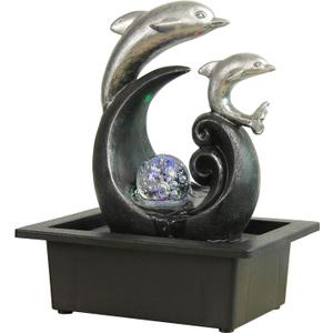 TiCin Tabletop Water Fountain, Spinning Ball Light Fountain with Two Cute Dolphins, for Home Office Decor, Decorated with Colorful Lights and Rolling Ball