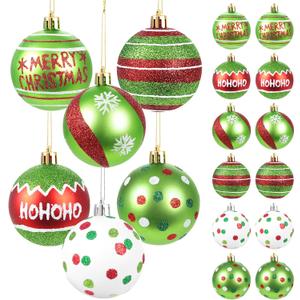 12 PCS 2.4 Inch Christmas Tree Ball Ornaments, Plastic Glittering Christmas Balls Decorations, Red and Green Hanging Pendants for Xmas Tree Decor