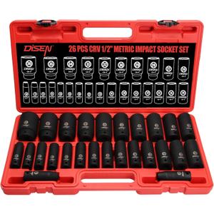 DISEN 26 Pcs Metric 1/2" Impact Socket Set