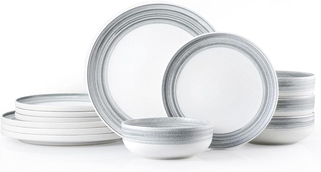 Stoneware Dinnerware Set for 4, 12-Piece Ceramic Plates & Bowls