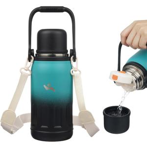 Insulated Water Bottle with Handle and Strap,Vacuum Travel Tumbler with Cup Lid,Thermo Coffee Cup for Hot Cold Drinks 27 OZ,TealBlack