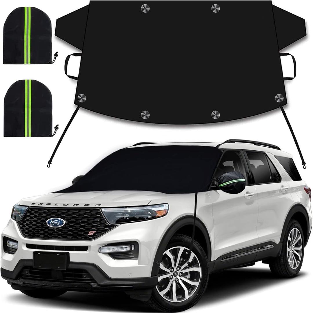 Windshield Cover for Ice and Snow, Car Windshield Snow Cover, Thicken Windshield Frost Cover Waterproof Windshield Snow Ice Cover with Side Mirrors Cover for Most Cars SUVs and Vans (63"x 47")