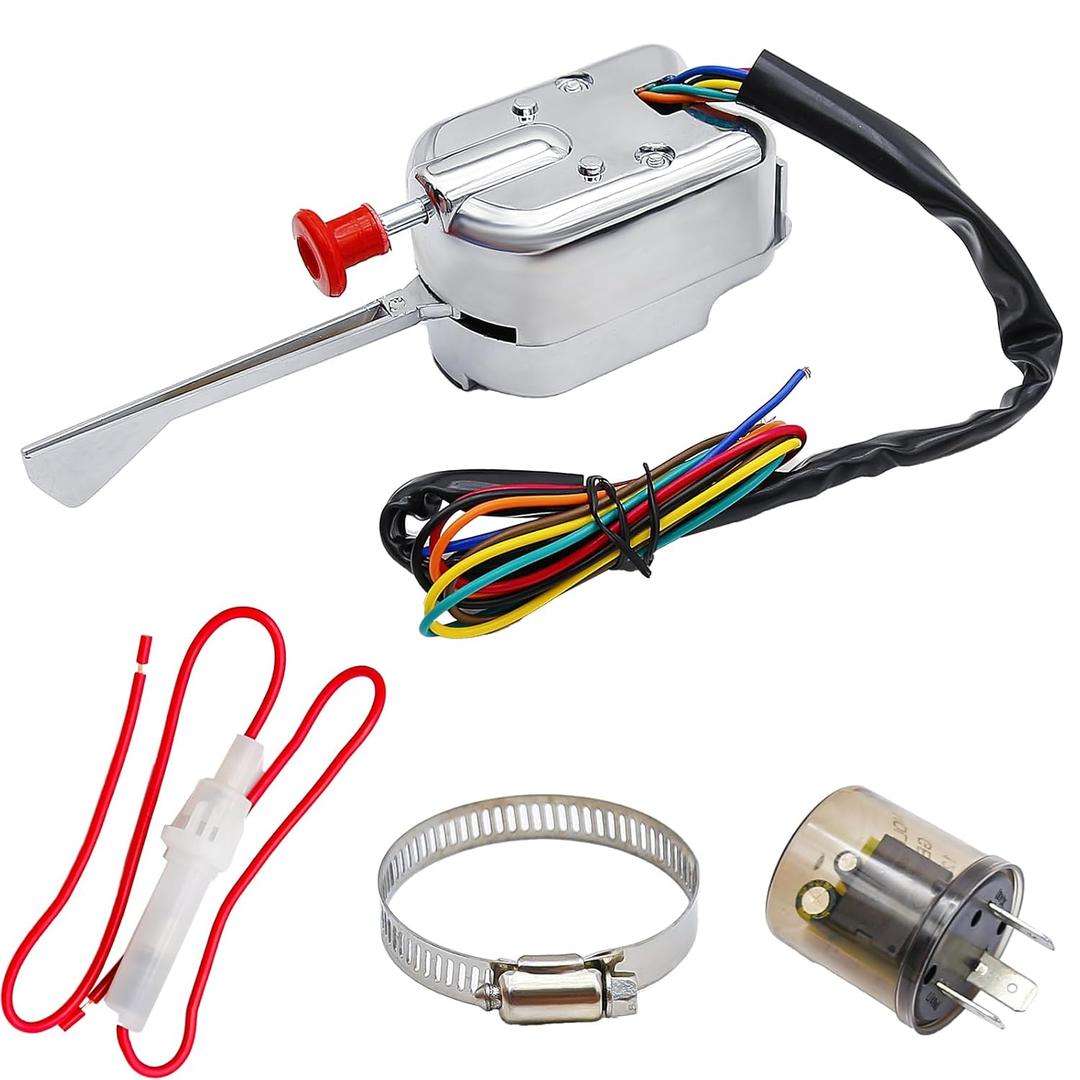 Universal Turn Signal Switch with Flasher, 12V Chrome Street Hot Rod Turn Signal Switch with 3 Pin LED Turn Blinker Replacement for Ford Buick GM
