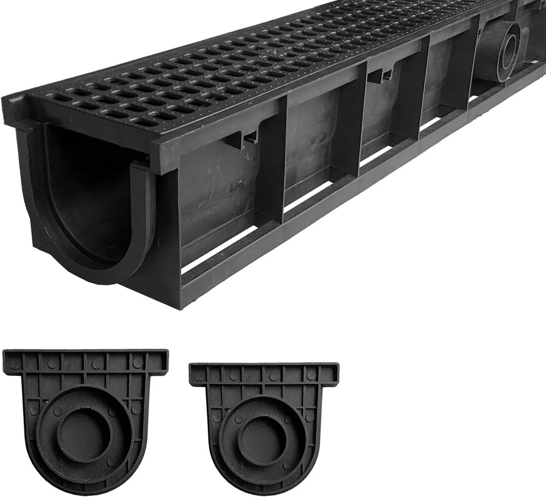 Natotela 39.4x6.1x5.5in A15 Deep Profile HDPE Trench Drain System, 1 Pack, Black with HDPE Grate