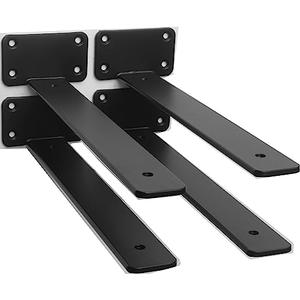 4 Pack - 10 inch Black Hidden L Shelf Bracket (1/5 Inch Thicked) Iron Floating Shelf Brackets Rustic Industrial Metal Brackets for Shelf Support
