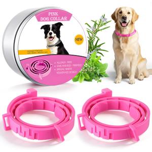 2 x Flea and Tick Collar for Dogs, Dog Collars with Natural Essential Oils, Waterproof, Adjustable Size for Small Medium and Large Dog, Flea Prevention and Tick Control for Puppies(2 Pack,Pink)