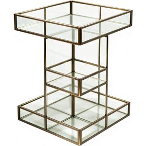 360° Rotating Makeup Organizer, Luxury Clear Glass Vanity Organizer with Mirrored Top, Large Capacity Cosmetic Storage for Skincare Perfume Makeup, for Dresser Bathroom Bedroom (brass)