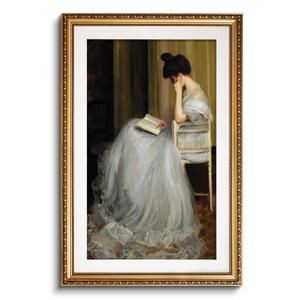 VIYYIEA Large Gold Framed Woman Reading Living Room Wall Art, 24x36 Inch