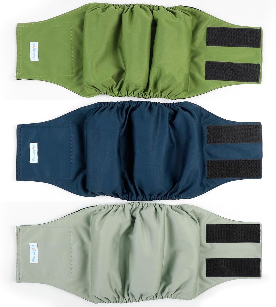 Paw Legend Washable Dog Belly Band Wrap Diapers for Male Dog | High Absorbing Puppy & Doggy Diapers Male (3 Pack,Army,Grey,Navy,Medium) (Army, Grey, Navy (Black Lining))