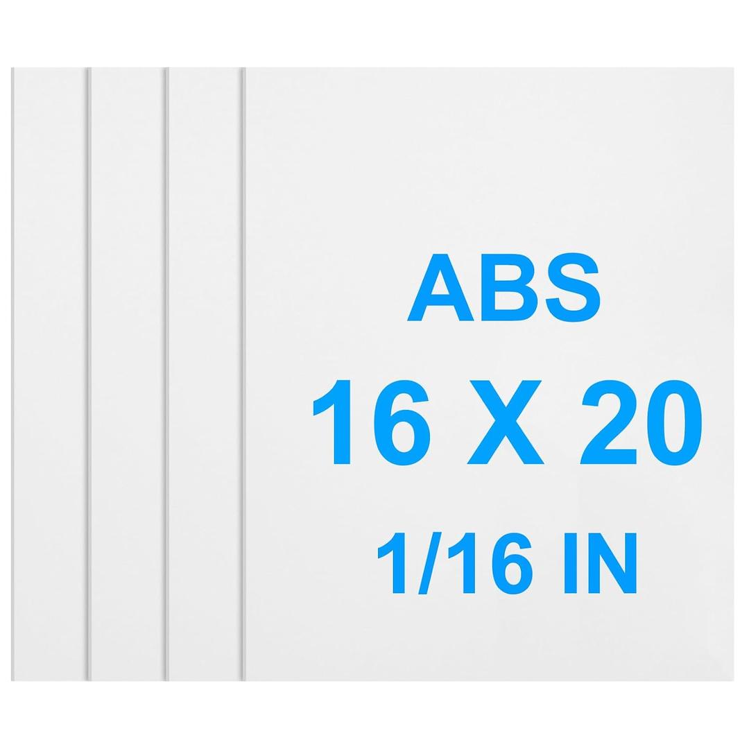 4Pack White Thin ABS Plastic Sheet 16" x 20" x 1/16" Thick White Rigid Thermoplastic Sheet (Upgrade Surface) 1.5MM Flexible High Tensile Large ABS Moldable Plastic Panel for Crafts, DIY, Signs