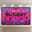 Fabric 96x60inch Music Band Happy Birthday Backdrop Boys Rock Roll Guitar Disco Musical Note Mic Flash Photography Background Adults Teens Party Decorations Photo Banner Props