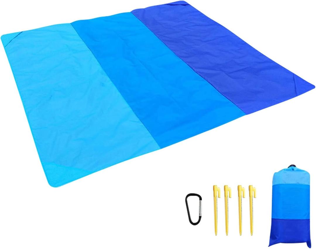 Beach Blanket Waterproof Oversized 78" x 82" Lightweight Quick Drying Picnic Mat for 1-7 Adults Sandproof Beach Mat for Outdoor Travel, Camping, Hiking (Blue)
