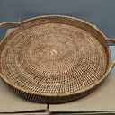16.9" Round Rattan Tray, Hand Woven Serving Tray with Handles, Wicker Serving Basket, Decorative Tray for Home Decor, Natural