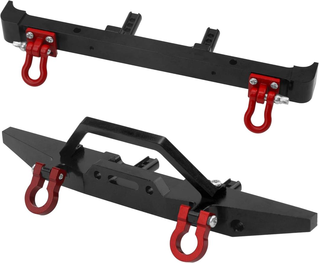 Aluminum Front Rear Bumper & Trailer Hook Compatibke with MN Model MN128 MN-128 1/12 RC Car (Black)