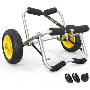 Bonnlo Kayak Cart Canoe Dolly Fishing Kayak Accessories Carrier Foldable Paddle Board Trolley Boat Trailer Transport with NO-Flat Airless Tires Wheels and 2 Ratchet Straps
