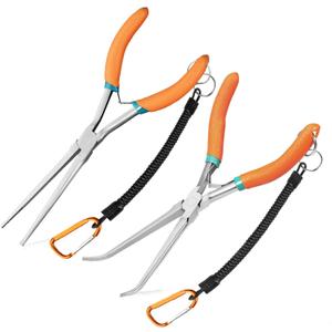 2 PCS Extra Long Bent & Straight Needle Nose Pliers Set for Jewelry Making & Fishing Hook Removal with Serrated Jaw