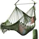 Chihee Hammock Chair Super Large Hanging Chair Soft-Spun Cotton Rope Weaving Chair, Collapsible Strong Metal Spreader Bar Wide Seat Lace Stretch Swing Chair Indoor Outdoor Garden Yard Theme Decoration (Amry-green)