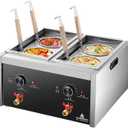 Commercial Pasta Cooker with drain valve 2 Independent Tank 4 Pasta Strainer Noodle Cooking Machine Pasta Makers Boiler Temperature Adjustable Boiler For Spaghetti Ramen 110V US plug