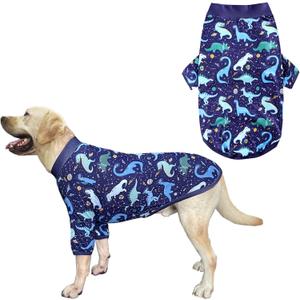 Dog Navy T Shirts with Universe Dinosaur Pattern Printed Pet Shirt Softable Pajamas for Large Dogs (3XL, Navy)