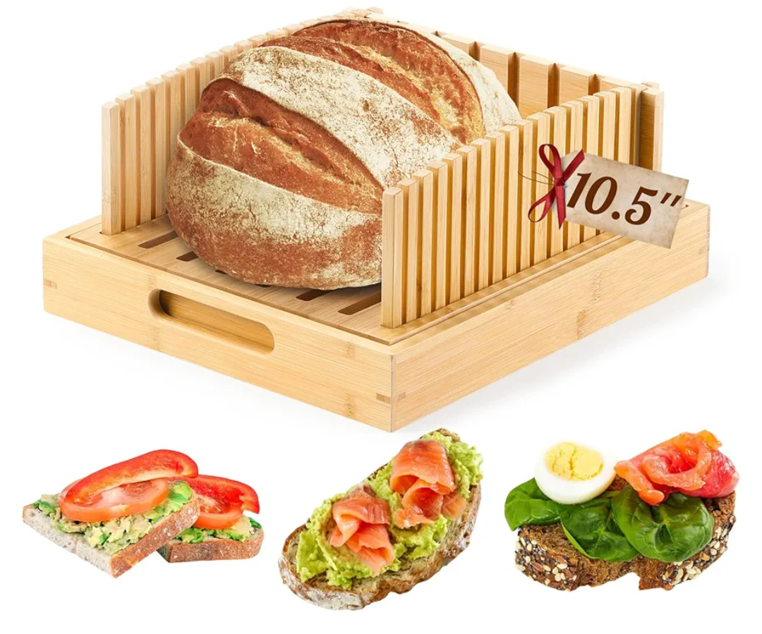 Bamboo Bread Slicer for Homemade Bread - Large 10.5″ Bread Slicing Guide, Stable Bread Cutter for Artisan & Sourdough Rounds Loaves, Practical Gift for Families (No Knife)