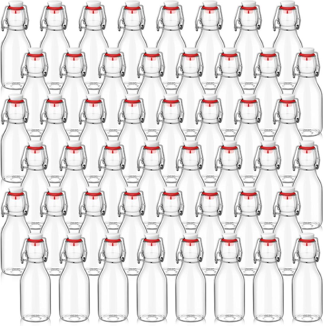 EBOOT Flip Top Glass Bottles with Caps Beer Bottles Clear Swing Top Glass Bottles Vinegar Kombucha Bottles with Stoppers Airtight Lids for Wedding Themed Baby Shower Christmas Gifts (48 Pcs,4 oz)