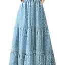 BTFBM Women Casual Short Sleeve Crew Neck Summer Dress Bohemian Floral Printed Flowy Maxi Dresses Tiered Cocktail Dress (Blue, XL)