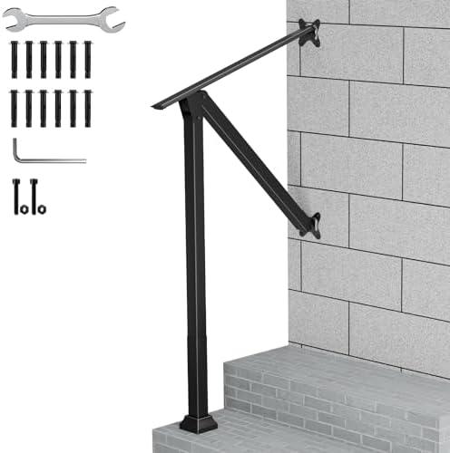 QZER Handrails for Outdoor Steps, Wall&Floor Mounted 1-3 Steps, Wrought Iron Adjustable Metal Hand Rail, Outdoor Stair Railing for Exterior Deck Porch Concrete Steps Wooden Stairs (1-3 Steps) QZER Handrails for Outdoor Steps, Wall&Floor Mounted 1-3 Steps, Wrought Iron Adjustable Metal Hand Rail, Outdoor Stair Railing for Exterior Deck Porch Concrete Steps Wooden Stairs (1-3 Steps)
