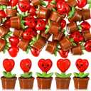 Threehoney 30 Pcs Mini Resin Flowers Samll Heart Statues Mini Resin Potted Heart Flower Statues for Birthday Desktop Decorations DIY Miniature Landscape Fairy Garden Decor (Red)
